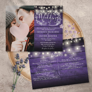 Convite de Casamento Foto Roxo Tudo Em Um Orçament