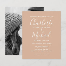 Convite de Casamento Foto Script Bege Orçamento