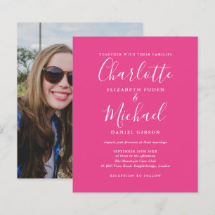 Convite de Casamento Foto Script Rosa Quente Orçam