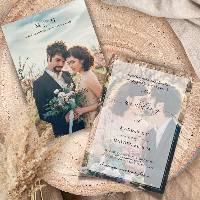 Convite de Casamento Foto Simples Preto e Branco c (Criador carregado)