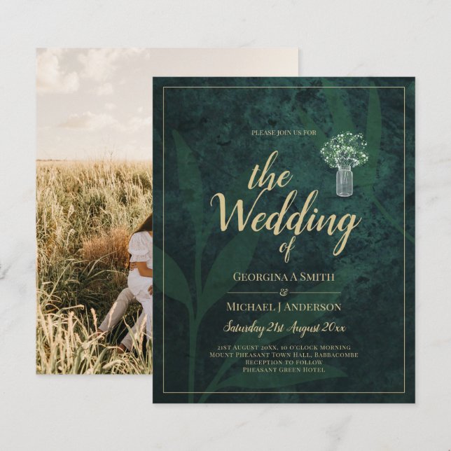 Convite de Casamento FOTO Verde Floresta (Frente/Verso)
