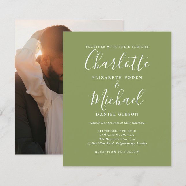 Convite de Casamento Foto Verde Musgo Orçamento (Frente/Verso)