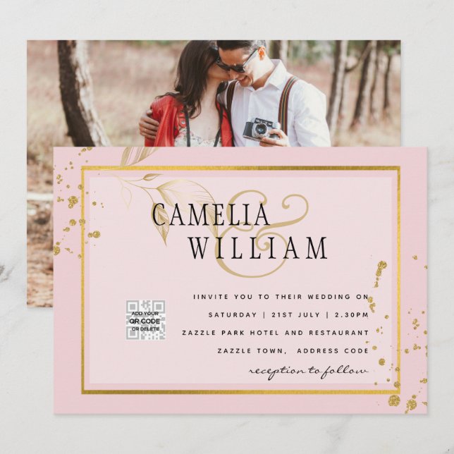 Convite de Casamento FOTOGRAFIA Moderna com QR COD (Frente/Verso)