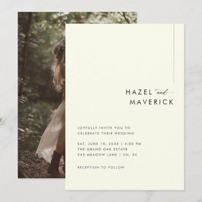 Convite de Casamento Fotográfico Marfim Boho Elega (Frente/Verso)