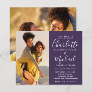 Convite de Casamento Fotos Rótulo Roxo Orçamento