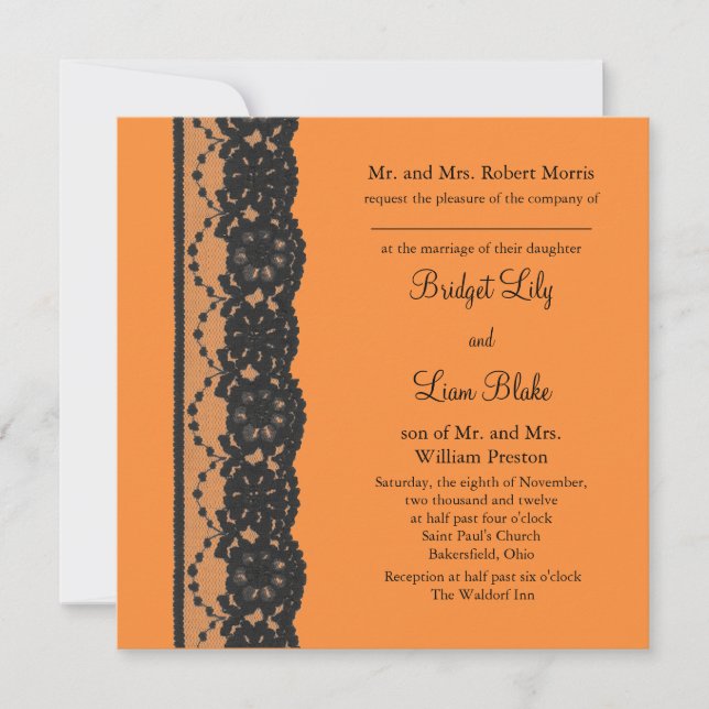 Convite de Casamento French Lace 2 (laranja) (Frente)