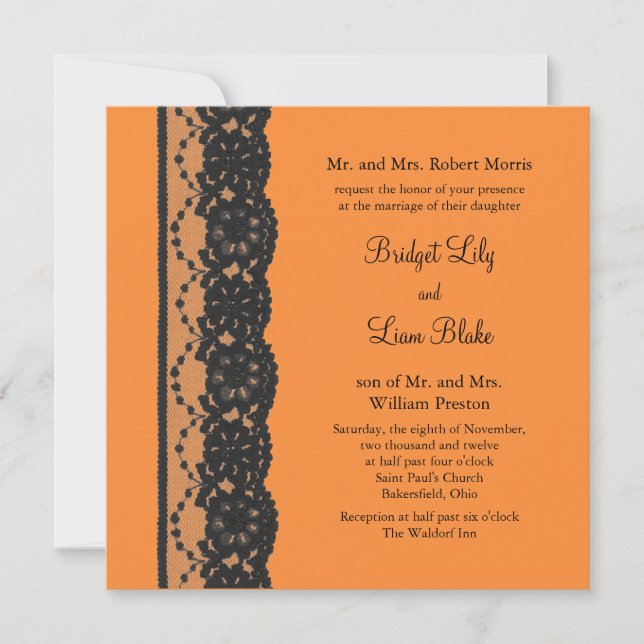 Convite de Casamento French Lace (laranja) (Frente)