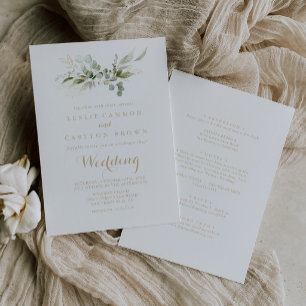 Convite de Casamento Frente e Verso Sage Greenery 