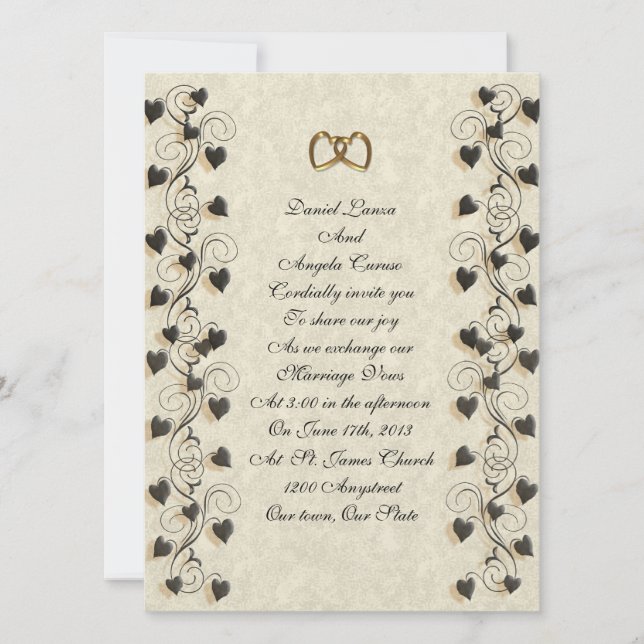 Convite de casamento Fronteira de corações de Ivy (Frente)