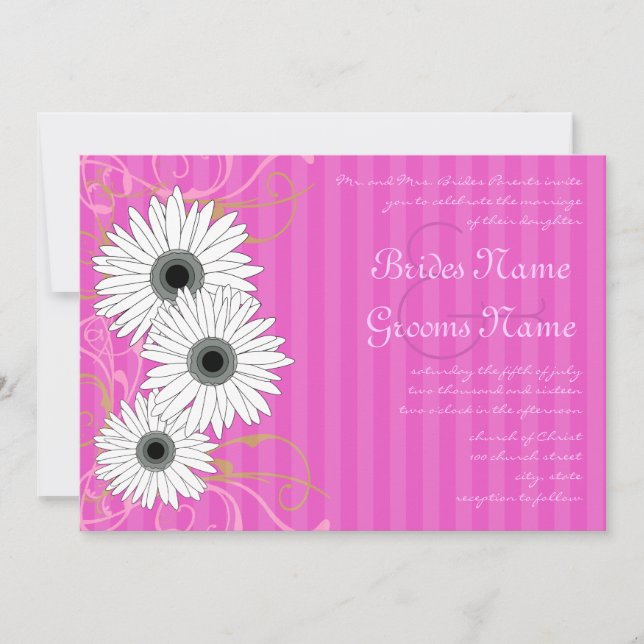 Convite de Casamento Fuchsia Daisy (Frente)