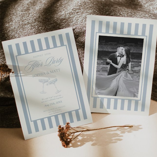 Convite de Casamento Fuga de Casal Old Money Azul (Old Money Elopement Wedding Invitation Blue)