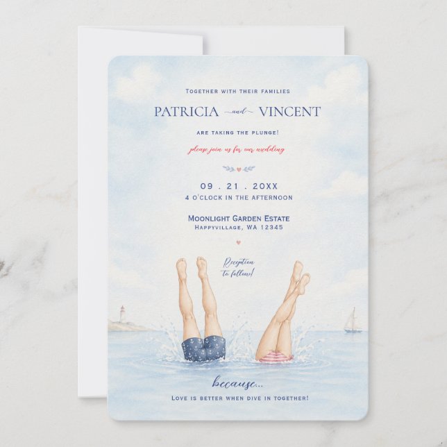 Convite de Casamento Fun Dive In (Frente)