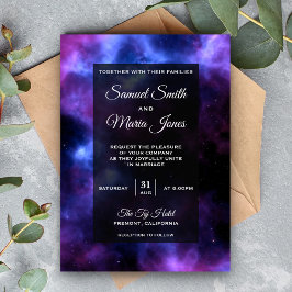 Convite de Casamento Galáxia Roxa Nebulosa Espacia