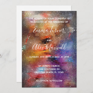 Convite de casamento  Galaxy Watercolor Script