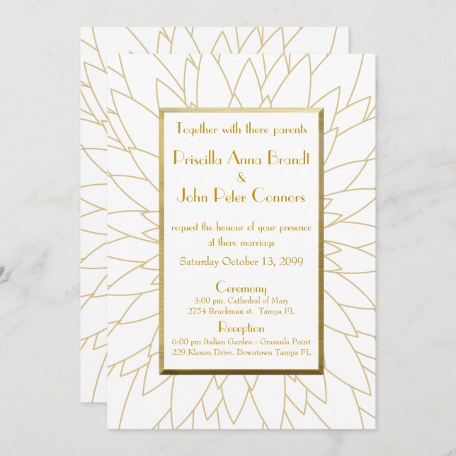 Convite de casamento, gatsby de excelente, dahlia  (Frente/Verso)