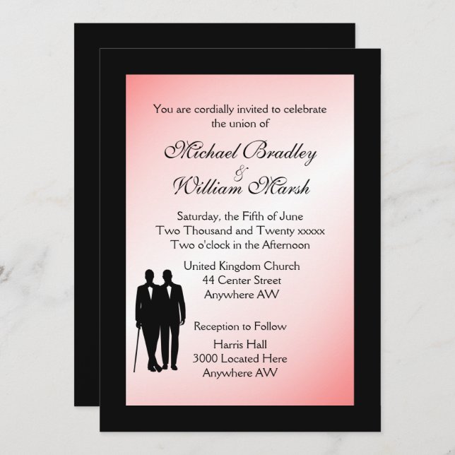 Convite de Casamento Gay com Toque de Rosa (Frente/Verso)