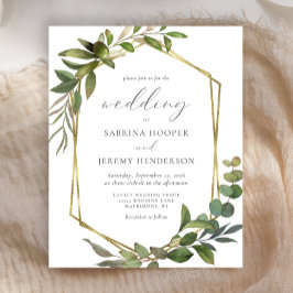 Convite de Casamento Geo Eucalipto Oliva Dourado E