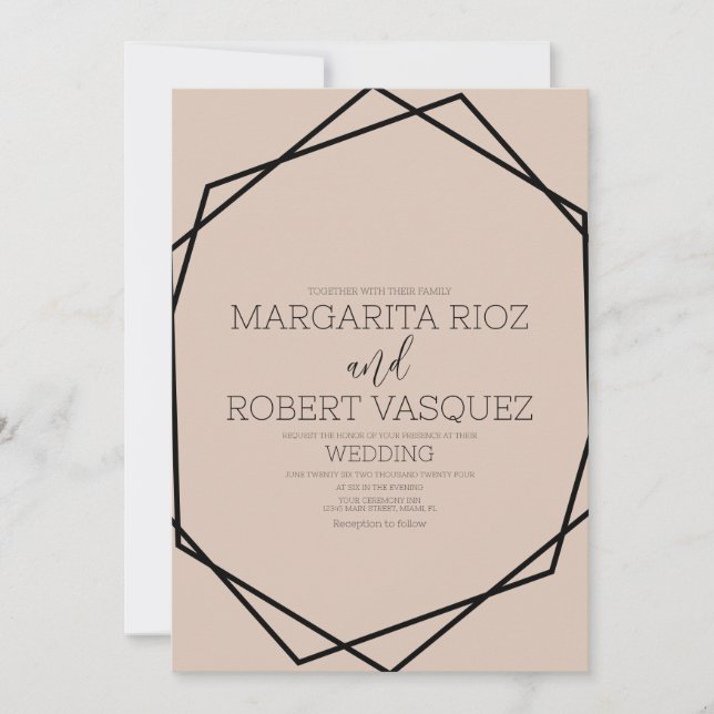 Convite de Casamento Geometric Black Blush (Frente)