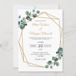 Convite de Casamento Geométrico Arco Verde Dourado