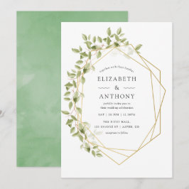 Convite de Casamento Geométrico com Aquarela Verde