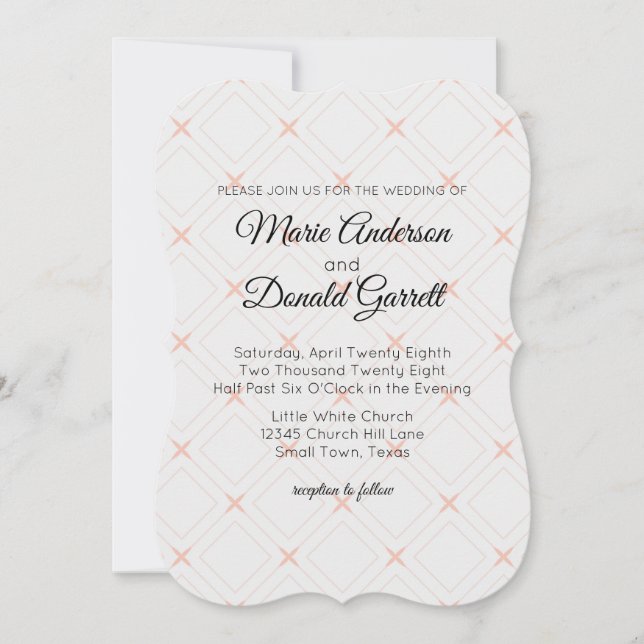 Convite de Casamento Geométrico Creme Pêssego Past (Frente)