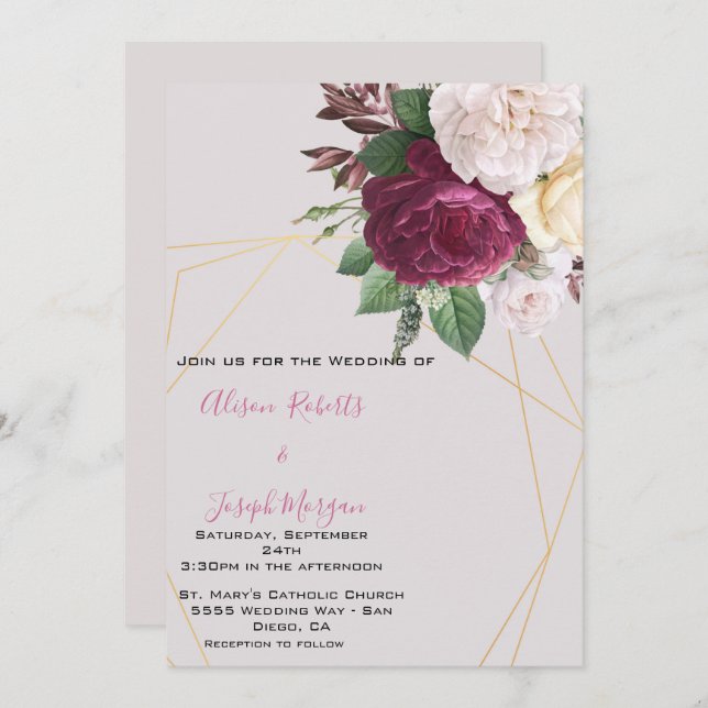 Convite de casamento Geométrico de ouro Elegante (Frente/Verso)