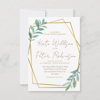 Convite de Casamento Geométrico Dourado com Elegan