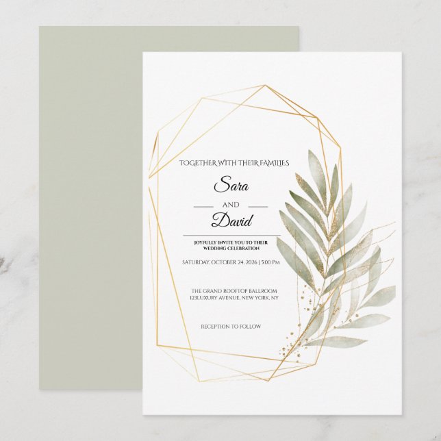 Convite de Casamento Geométrico Dourado com Vegeta (Frente/Verso)