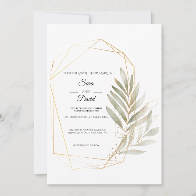 Convite de Casamento Geométrico Dourado com Vegeta (Frente)