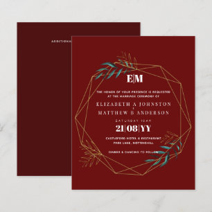 Convite de casamento Geométrico Dourado Vermelho