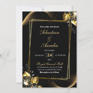 Convite de Casamento Geométrico Elegante Preto e D