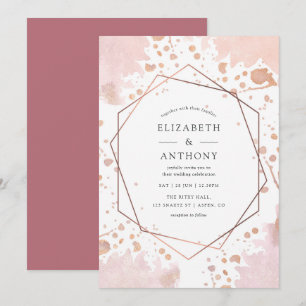 Convite de Casamento Geométrico em Rose Gold e Blu