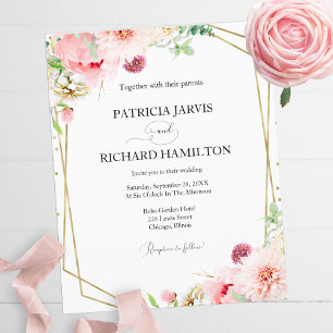 Convite de Casamento Geométrico Floral Blush Econô