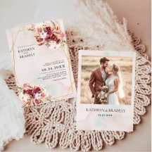 Convite de Casamento Geométrico Floral Boho Borgon