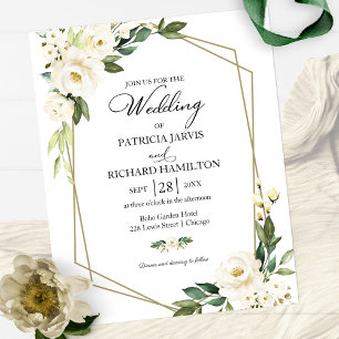 Convite de Casamento Geométrico Floral Branco Econ