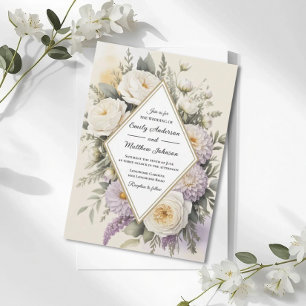 Convite de Casamento Geométrico Floral Lilás Român