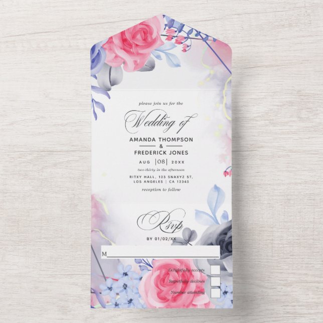 Convite de Casamento Geométrico Floral Prata Tudo  (Interno)