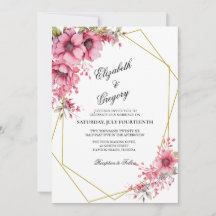 Convite de Casamento Geométrico Floral Rosa