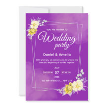 Convite de Casamento Geométrico Floral Roxo
