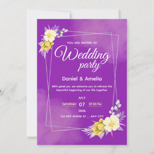 Convite de Casamento Geométrico Floral Roxo