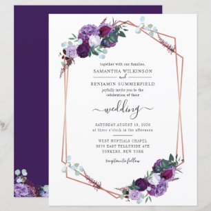 Convite de Casamento Geométrico Floral Roxo Econôm