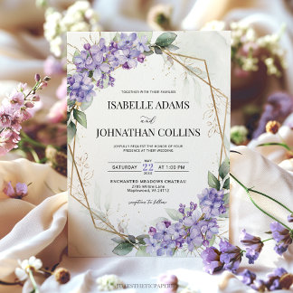 Convite De Casamento Geométrico Lilac Purple Flora