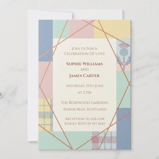Convite de Casamento Geométrico Pastel (Frente)
