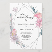 Convite De Casamento Geométrico Por Aquarela Flora