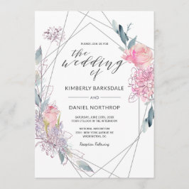 Convite De Casamento Geométrico Por Aquarela Flora