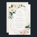 Convite de Casamento Geométrico Primavera Romance<br><div class="desc">Um design floral moderno e romântico,  com linhas geométricas de ouro falsas.</div>