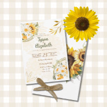 Convite de Casamento - Girassóis - Amarelo e Branc