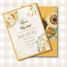 Convite de Casamento - Girassóis - Amarelo e Branc