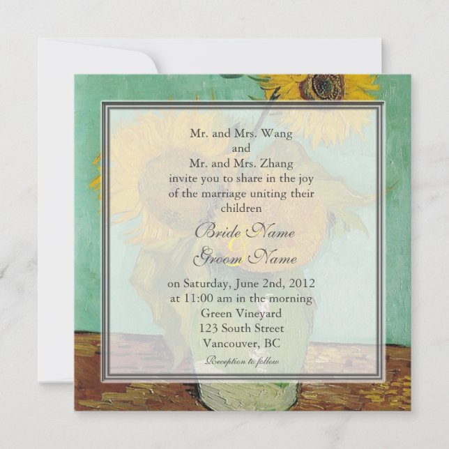 Convite de casamento girassóis de Van Gogh (Frente)