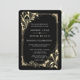 Convite de casamento Glam Art Deco Cassino Dourado